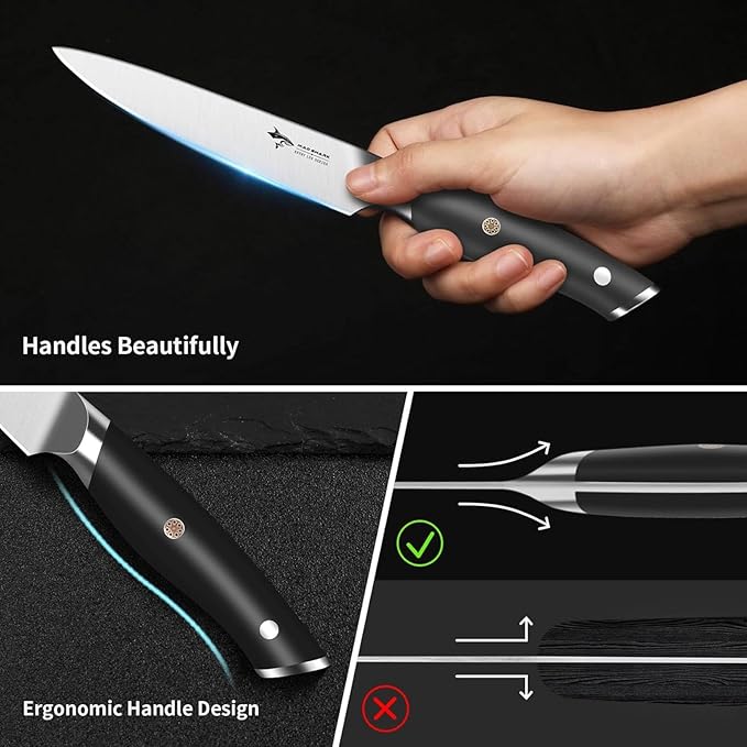 MAD SHARK 5 inch Paring Knife, Small Kitchen Knives Ergonomic Handle, Ultra Sharp Fruit Knife for Fruits,Vegetables, Forged Synergy by German Stainless Steel