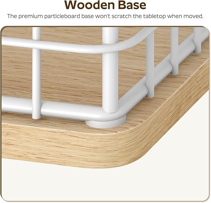 Coffee Pod Holder Organizer, Large Capacity Coffee Pod Basket for K Cup, Coffee Capsule Storage Basket with Wooden Base, Space Saving, for Kitchen Countertop, White and Natural KH10WN