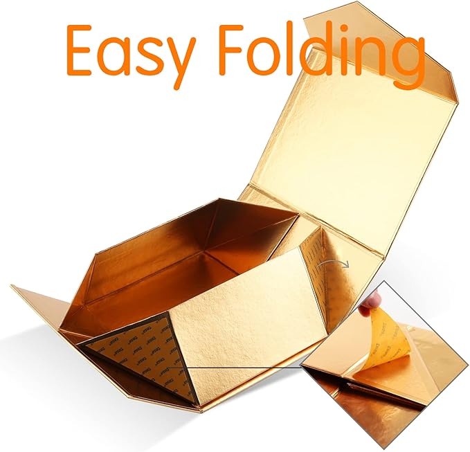 6 Gold Gift Boxes with Lids for Presents, Magnetic Closure Rectangle Collapsible Gift Boxes, Bridesmaids Proposal Boxes, Wedding, Birthday Gift Packaging (9x6.5x3.8 Inches)