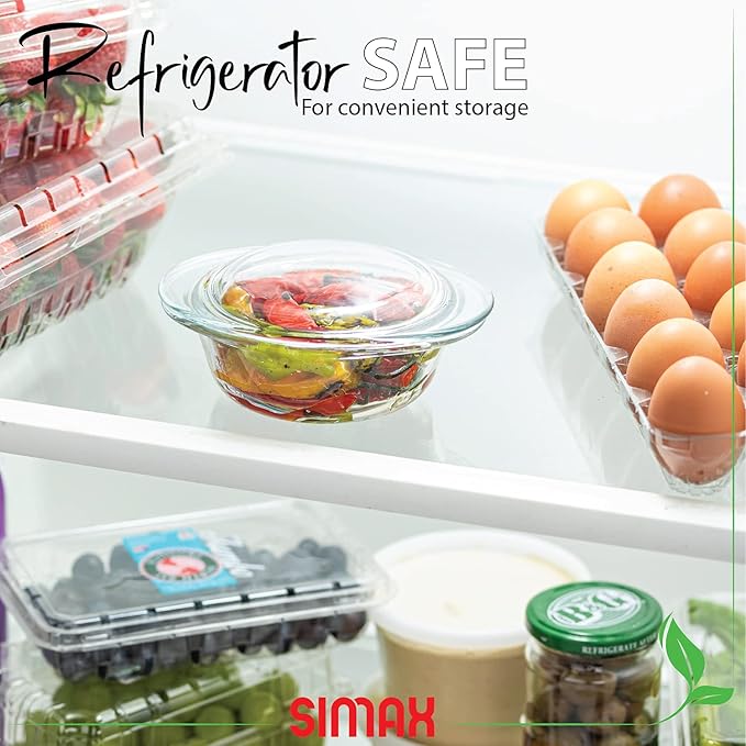 Simax Casserole Dish with Lid, MINI Glass Casserole Dish, Holds 6.4 Oz (0.2 Quarts), Oven to Table Serving Dish, Microwave, Dishwasher, and Oven Safe Cookware