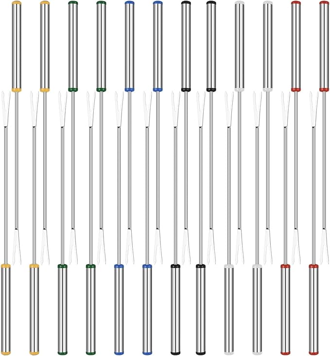 24pcs Fondue Forks, BetterJonny 9.4In Stainless Steel Fondue Sticks Color Coded Cheese Forks with Heat Resistant Handle for Hot Pot Barbecue 6 Colors
