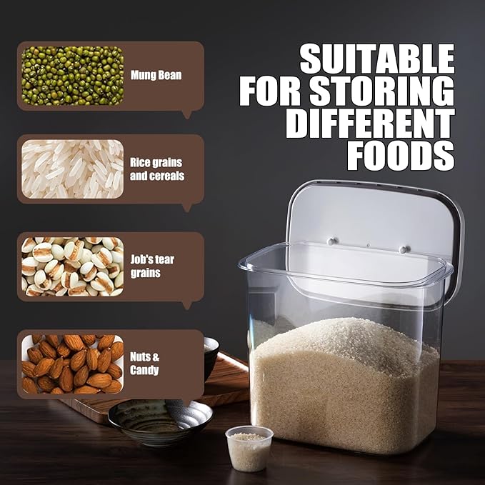 Rice Container - 25 Lbs/12KG/12L Rice Dispenser Storage with Measuring Cup Food Cereal Container Bins Pet Food Container Household for Kitchen Pantry Organization,White