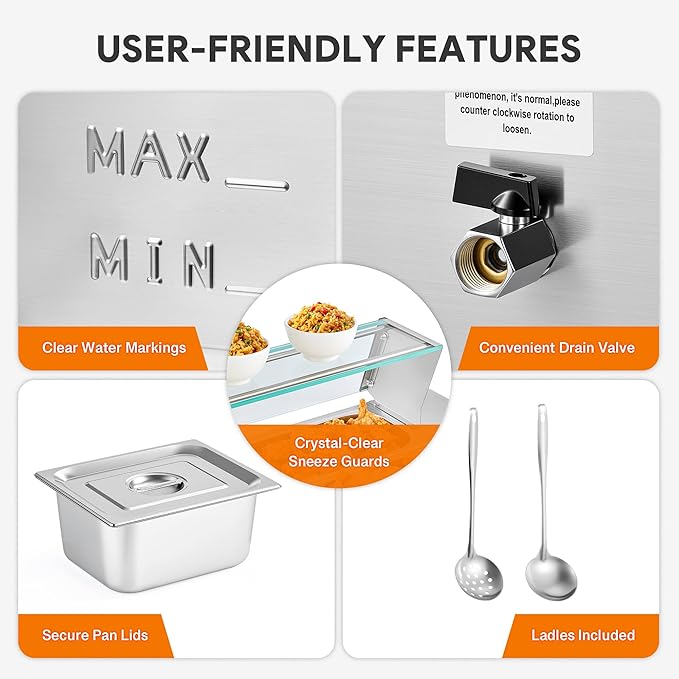 WILPREP Commercial Food Warmer with Twelve 1/3 Pans, Electric Warmer for Food with Sneeze Guards Adjustable Temp. & Auto Shutoff, Stainless Steel Food Heating Unit for Buffet Food Truck Hotel Catering