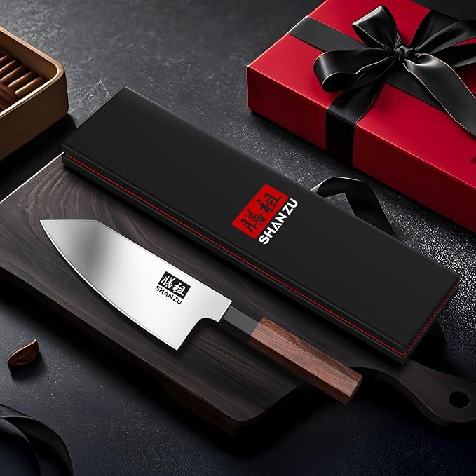 SHAN ZU 6 Inch Chef Knife for Small Hands, Japanese High Carbon Steel Kitchen Knife, Multi-function Mini Size Sharp Cooking Knife with Ergonomic Red Sandalwood Handle