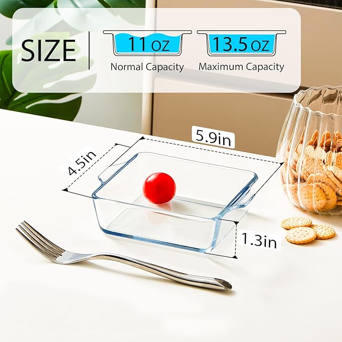 NUTRIUPS Mini 4.5x5.9x1.3in Square Glass Baking Dish for Oven, 10oz Square Cake Pan Glass Casserole Dishes for Oven