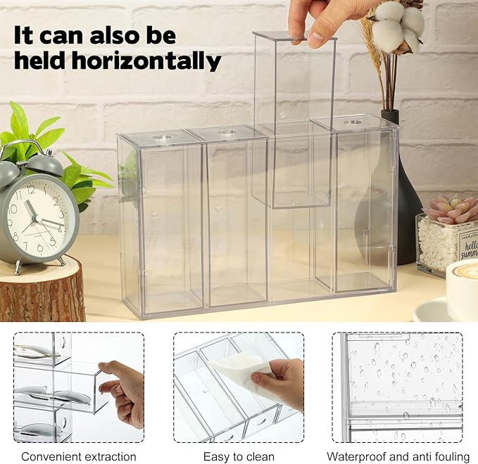 Rainmae 2 Pieces Acrylic Sunglass Organizer, Clear Eyeglasses Case with 4 Drawers for Women Stackable Eyewear Storage Display Case Clear Eyeglass Holder Multiple Pair for Glasses Jewelry Watch Storage