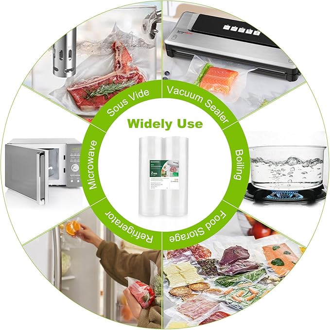 Bonsenkitchen Vacuum Sealer Bags, 8" x 50' Rolls 2 pack for Food Storage Saver, Bpa Free, Heavy Duty, Commercial Grade Textured Food Roll, Customized Size Bag for Sous Vide Cooking,VB3209