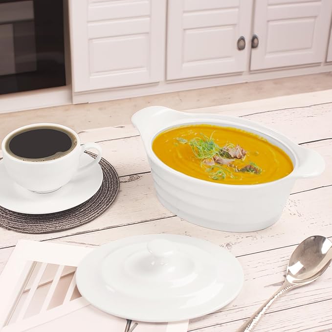 Casserole Dish 25 oz, French Onion Soup Ceramic Bakeware Set with Lids, Ceramic Mini Cocotte Set, Baking Dish with Lids and Handles, Microwave, Dishwasher, Oven Safe 9.6 Inch