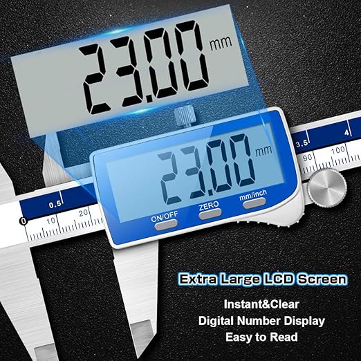Qfun Digital Caliper, 0-6inch Caliper Measuring Tool Extreme Accuracy IP54 Waterproof Electronic Vernier Caliper Stainless Steel Digital Micrometer with Extra Large LCD Screen