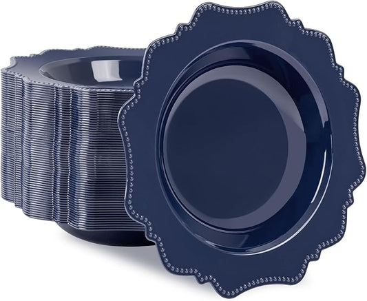 COLOSUS Navy Blue Plastic Party Bowls (60 Pack) 12 Oz Disposable Soup/Salad Bowl, Fancy Shatterproof Dinnerware for Catering, Holidays, Weddings, and Everyday Use