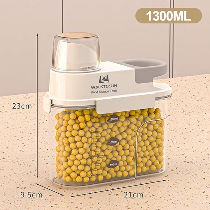 Airtight Cereal Containers Storage Food Dispenser, Plastic Cereal Storage Containers with Pouring Spout, Lids and Measuring Cup for Sugar,Rice, Coffee Beans, Dry Food, Grains, BPA Free - 1300ml (Grey)