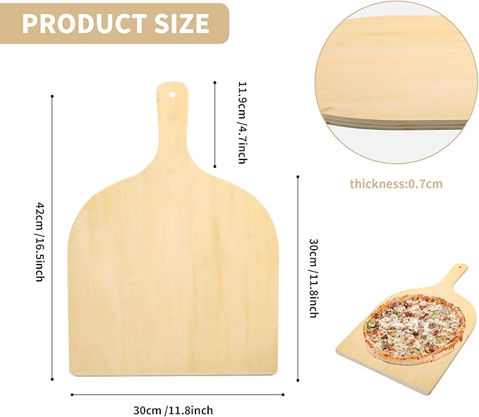 5 Pack 12 Inch Wooden Pizza Peel, Large Wood Pizza Spatula Paddle with Handle, Wooden Pizza Peel Spatula Cutting Board for Baking, Oven Pizza(16.5" L x 12" W)