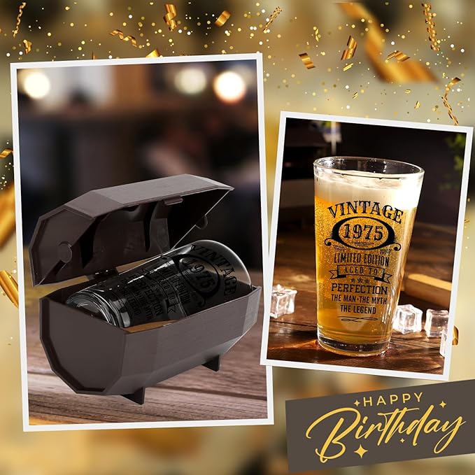 50th Birthday Gifts For Men 1975 Vintage Beer Glass 50 Year Old Birthday Decorations For Him 50th Bday Funny 50th Birthday Gifts Idea For Man Over 50 - Turning 50