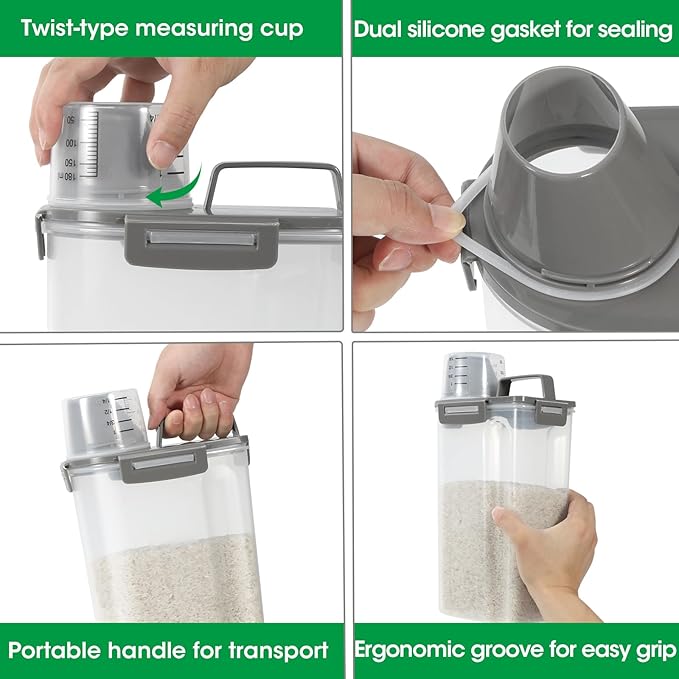 TBMax Rice Storage Container 3 to 5 Lbs - Small Cereal Oatmeal Flour Container with Easy Pouring Spout & Cup, Portable Pet Dog Cat Food Dispenser for Small Spaces, Travel, or Daily Use