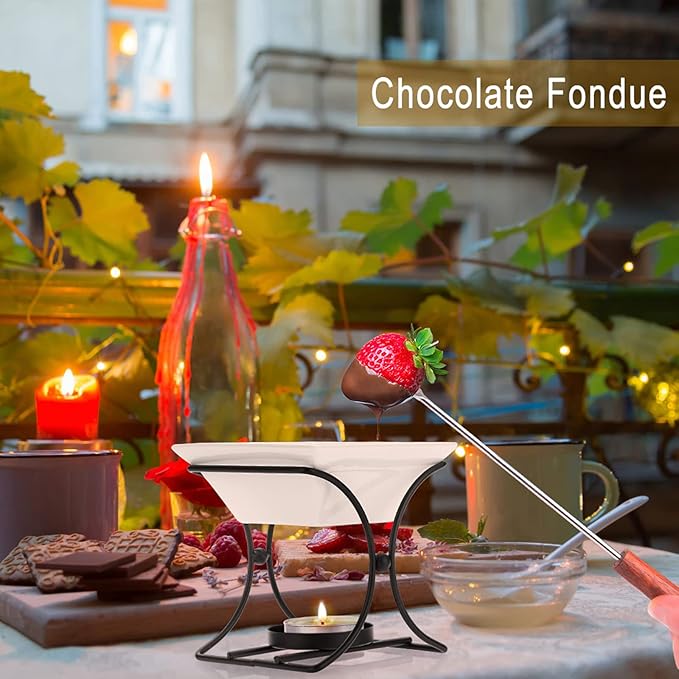 Ceramic Butter Warmer Set, Fondue Pot Melting Pot Set, Melt Hot Pot Bowl Set For Cheese Chocolate Butter Caramel