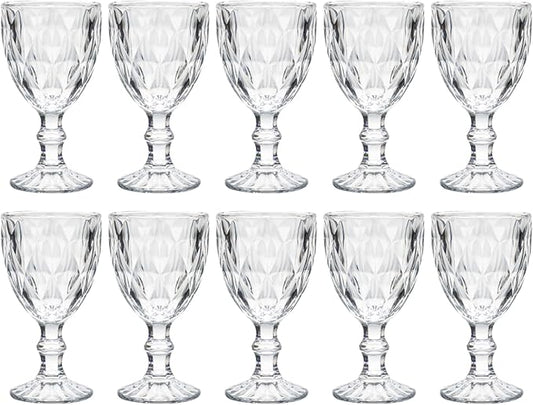 Beille Set of 10 Clear Carved Goblet Water Glasses Home Décor Entertaining Essentials Glassware, 10oz