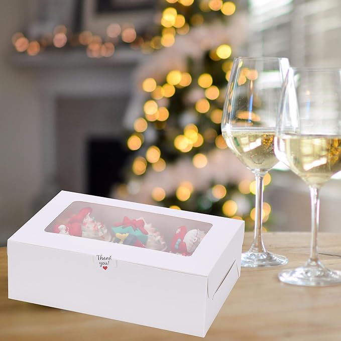 20Packs- 6 Count White Cupcake Containers Bakery Cake Boxes, Birthday, Wedding, Christmas party, Auto-Popup Cupcake Boxes for personalized gift giving , Cookies, Baking Gift Display, cake boxes