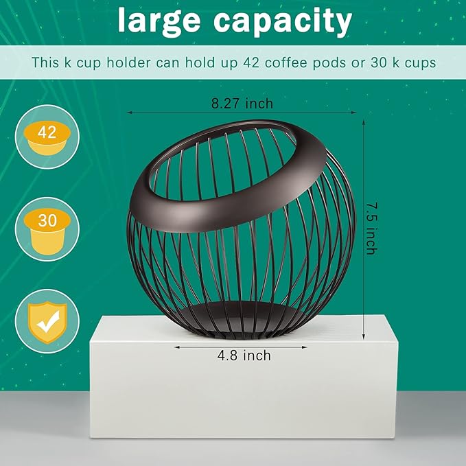 Patelai 2 Pieces Coffee Pods Holder Large Capacity Coffee Pod Baskets Stainless Steel Cup Organizer Sturdy for Espresso Capsule Pot Storage Metal Wire Fruit Bowl Snack Storage(Dark Brown)