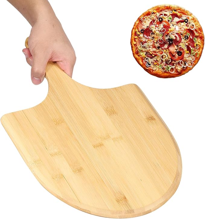Pizza Peel 11 Inch, Natural Bamboo Pizza Spatula Wooden Pizza Spatula Paddle for Pizza Cutting Cheese Bread Fruit Vegetable (1)