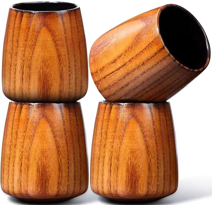 Charred Wooden Whiskey Glass – Handcrafted Bourbon Tumbler with Charred Interior | Old Fashioned Whiskey Glass for Bourbon Lovers | Unique Christmas Whiskey Gifts for Men, Dad, Husband (4Pcs)