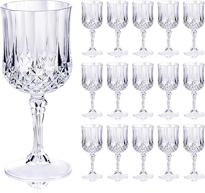 Ciaell 24PCS Plastic Wine Glasses - 7 Oz Plastic Goblets for Party - Clear Vintage Drinking Glasses - Disposable Water Goblets Set for Wedding, Bar, Wine, Beer, Juice, Cocktail, Whiskey