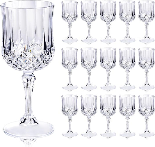 Ciaell 24PCS Plastic Wine Glasses - 7 Oz Plastic Goblets for Party - Clear Vintage Drinking Glasses - Disposable Water Goblets Set for Wedding, Bar, Wine, Beer, Juice, Cocktail, Whiskey