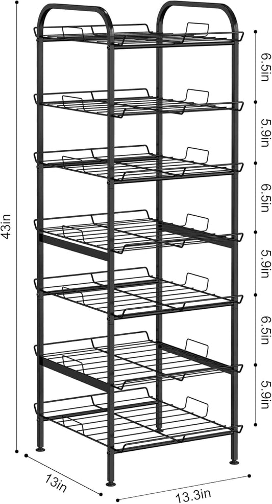 Water Bottle Organizer 7 Tier Freestanding Water Bottle Storage Organizer Metal Bottle Rack Holder Stand Shelf for Kitchen Pantry Food Storage (Black)