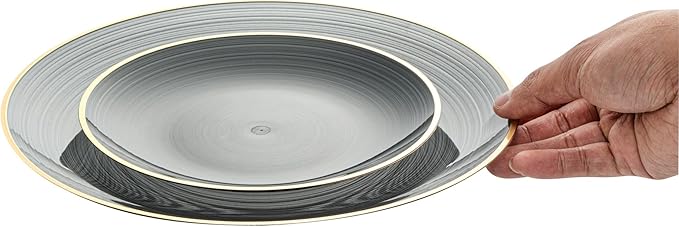 Restaurantware Plastic Plates 40 Pcs 7.13" and 10" Combo Gold Rimmed Plate Set Disposable Heavy-Duty Black Translucent Rippled Plastic Dinner Servers for Party, Weddings, Salads, Desserts
