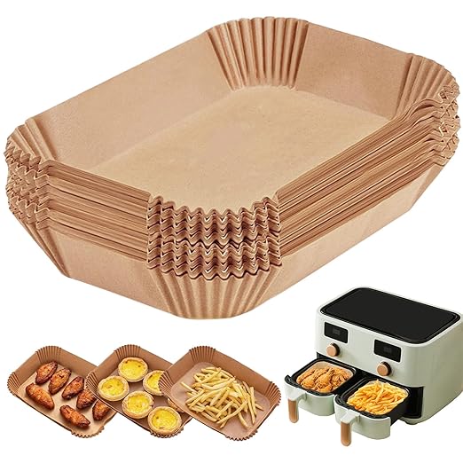 150 Pack 8.6x5.5" Air Fryer Liners, Parchment Paper Sheets For Ninja DZ201/DZ401 Dual Basket, Non-Stick, Disposable, Unbleached, Heat Resistant, Fits 3-6 QT Air Fryers, Oil-Free & Healthy Cooking.