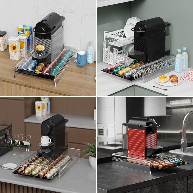 Storage Drawer for Nespresso Original Line， Coffee Pod Holder for Counter Acrylic Coffee Capsule Organizer - 40 Pods