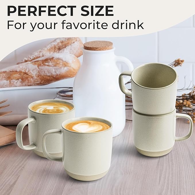 MIAMIO – Coffee Mugs Set of 4 / Ceramic Cups for Coffee (17.5 oz), Cappuccino, Latte Macchiato, Tea, Espresso/Dishwasher and Microwave Safe – Sierra Collection (Light, Mugs (4x))