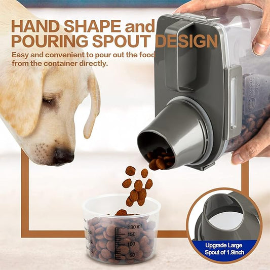 Upgraded Dog Food Storage Container Small, Cat Food Container Airtight, Pet Food Container Dispenser with Pour Spout, Measuring Cup and 4 Seal Buckles for Dogs, Cats, Birds (Grey)