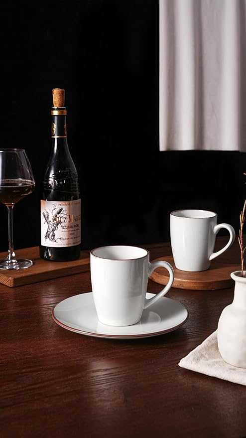 famiware Venus Coffee Mugs for 6, 14 oz Mug Set, Dringking Cup with Handle for Coffee, Tea, Cocoa, Milk, White