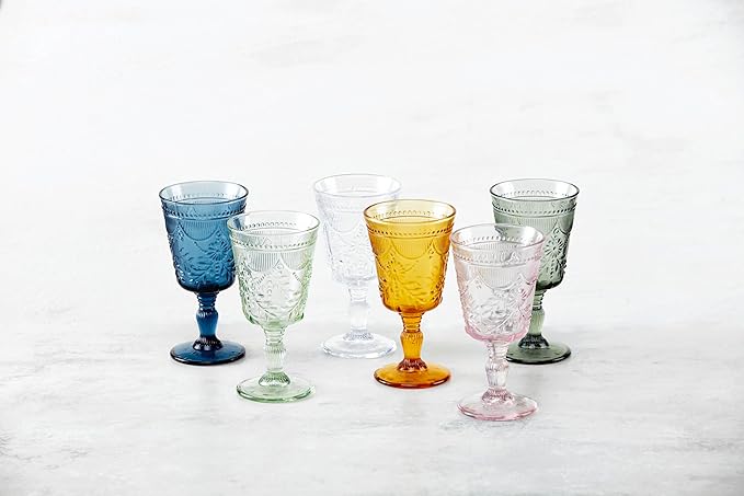 FORTESSA Debutante Vintage Themed Glassware, 10 Ounce Water Goblets (Set of 6), Dishwasher-Safe Water Glasses, Pink