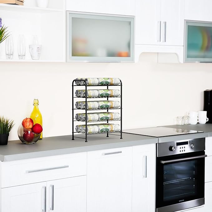 Water Bottle Organizer 5 Tier FreeStanding Water Bottle Storage Rack Metal Beverage Can Dispenser for Pantry, Kitchen Cabinet Countertop, Black