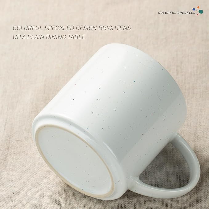 famiware Nebula 4 Pieces Coffee Mug, 14 oz Catering Mugs with Handle for Coffee, Tea, Cocoa, Milk, White with Colorful Speckles