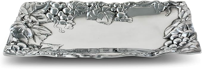 Arthur Court Metal Bread Serving Tray Grape Pattern Sand Casted in Aluminum with Artisan Quality Hand Polished Design Tarnish-Free 6 inch x 12 inch