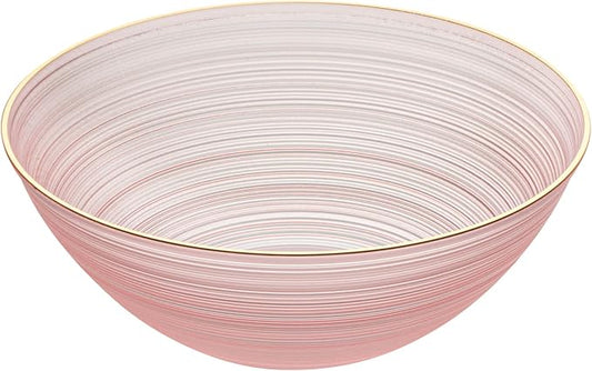 Restaurantware Plastic Bowls 20 Pcs 16 oz Gold Rimmed Disposable Soup Bowls Heavy-Duty Pink Translucent Rippled Dinnerware Containers for Party, Desserts, Salads, Snacks, and Catering