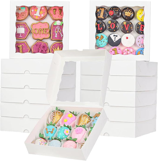 15pcs 8x8x2 Inches White Bakery Boxes for Christmas - Cookies, Chocolate Covered Strawberries, Cakesickles, Brownies, Chocolate Truffles