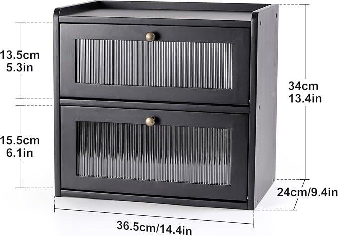 Sunhoo Bread Box for Kitchen Countertop Wooden Bread Storage Container Bin 2 Layer Breadbox Holder Large Capacity Keeper Vintage Farmhouse Food Organizer Pantry Shelf Acrylic Window（Black）