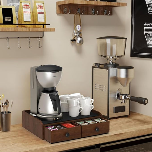 Wooden Coffee Pod Holder & Organizer - Coffee Station Organizer for Counter, Coffee Pods and Tea Organizer Holder Compatible with Keurig Pod & K-Cup | 30 Pod Capacity