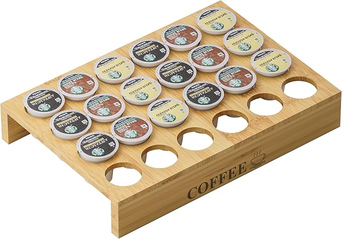 MinBoo BamBoo k cup holder Drawer or Countertop k cup Organizer Coffee Pod Holder Hold 24 Coffee Pod Storage Kcup coffee pods holder for coffee station Office and Kitchen k cup storage