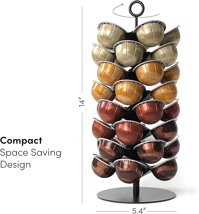 Coffee Pod Carousel for Nespresso Vertuo Capsules, Holds 40 Pods, 360° Rotating Stand, Metal (Black)