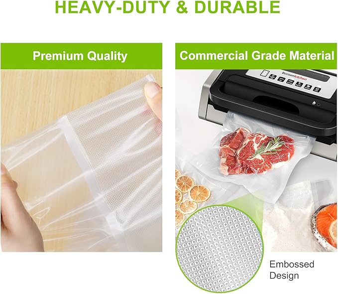 Bonsenkitchen Precut Vacuum Sealer Bags, 100 Gallon 11" x 16" Food Sealer Bags, Food Grade, BPA Free, Heavy Duty, Customized Vacuum Bags for Vac Storage, Meal Prep or Sous Vide Cooking, VB3214