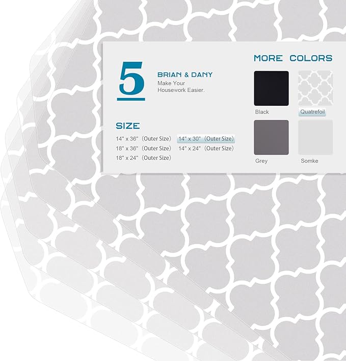 BRIAN & DANY Wire Shelf Liner 14" X 30", Heavy Duty Shelf Liners for Wire Shelving, Waterproof Protector Mats, Set of 5, Quatrefoil Grey