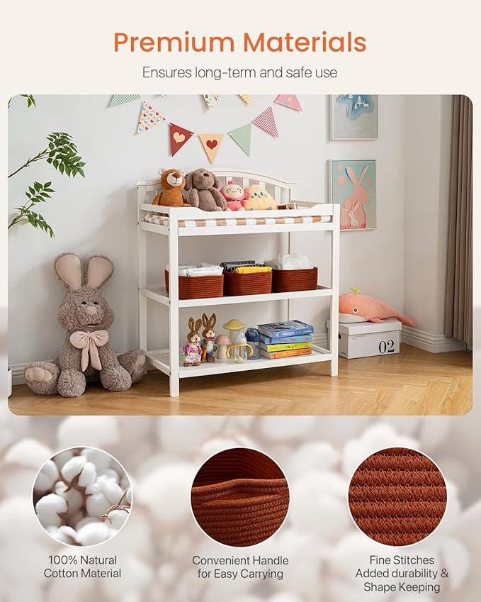 Small Woven Basket, 12 x 8 x 4.5 Inches, Storage Basket for Organizing, Cute Small Rope Shelf Closet Cube Storage Bins Baskets for Shelves, Dog Toy Gift Baskets Empty, 3 Pack Rust Red