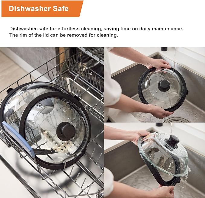 OEC Lightweight Tempered Glass Lid with Water Inlet – Food Splatter Cover, Food-Grade & BPA-Free, Fits Most Plates and Bowls (11")