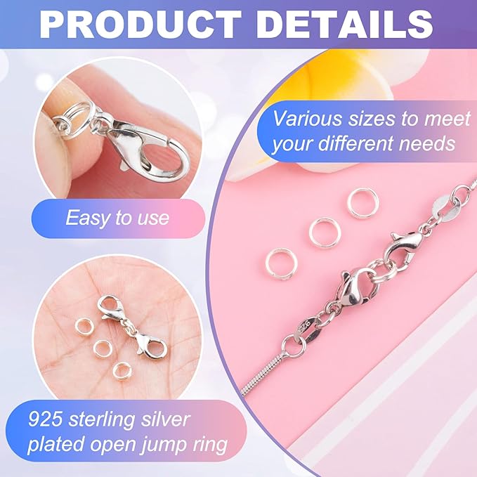 4pcs Jump Rings for Jewelry Making, 925 Sterling Silver Split Jump Ring, 4mm Double Loops Small Key Rings Open Connector Closures for Necklace Bracelets Jewelry Marking
