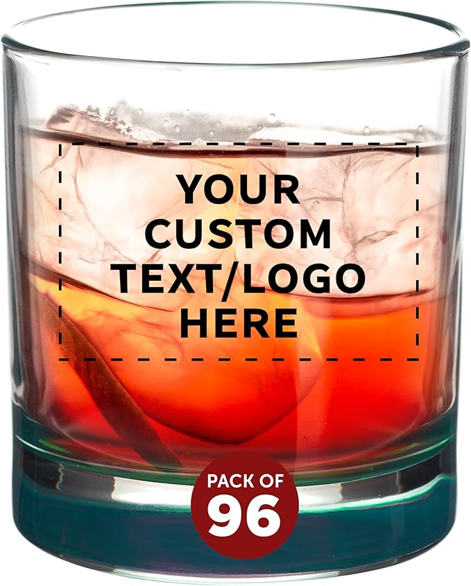 Custom Lexington Rocks Whiskey Glass 10.5 oz, Set of 96, Personalized Bulk Pack - Perfect for Scotch, Bourbon, Whiskey, Cocktail - Green