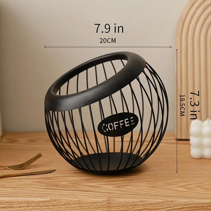 Metal Coffee Pod Holder Wire Coffee Pods Storage Basket Espresso Capsule Storage for Home Kitchen Cafe Hotel (Black spherical)